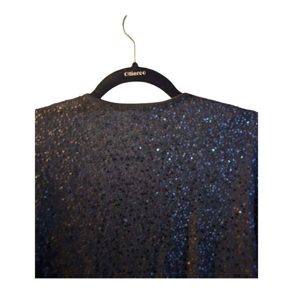 SOLD!! EILEEN FISHER Black Sequin Silk Knit Open Drape Jacket Cardigan - Size 2X - Picture 4 of 7